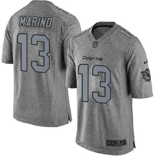 Nike Dolphins #13 Dan Marino Gray Men's Stitched NFL Limited Gridiron Gray Jersey - Click Image to Close